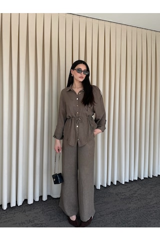 Laluvia Koyu Kahve Gömlek Pantolon Takım - 51311 Kahverengi