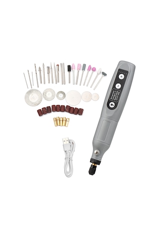 Lemestar Gri El Tipi Şarjlı Elektrikli Taş Oymacı Makinesi - Işıklı Taş Kesme, Taşlama Ve Parlatma Seti