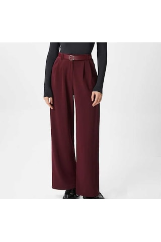 Nevege Butik Kadin Likrali Kemerli Rahat Kesim Palazzo Pantolon-bordo Bordo