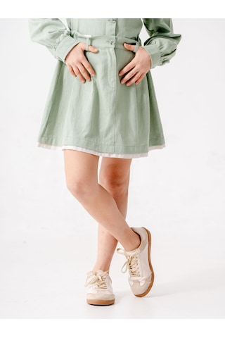 Kız Çocuk Garnili Kot Etek 2603 Yeşil