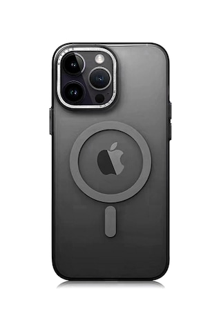 Ardemix Apple iPhone Uyumlu 14 Pro Kılıf Magsafe Şarj Özellikli Buzlu Sert Pc Tuval Kapak - Siyah Siyah