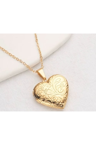 Desenli Kalp Gold Model Metal Kapağı Açılabilen Resim Kolye Çok Renkli