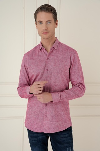 Efor Slim Fit Dokulu %100 Pamuk Bordo Gömlek G 1584 Bordo
