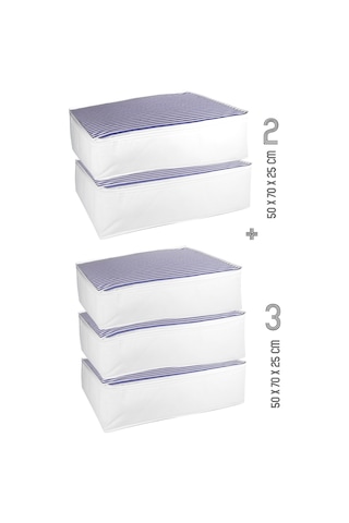 Vedsey 5' Li 50x70x25 Set Lacivert Çizgili Baza Altı Organizer Hurç Lacivert