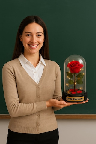 Fanusta Led Işıklı Sevgili Öğretmenim Temalı Biblo Öğretmenler Gününe Anlam Katan Özel Hediye 20 Cm Çok Renkli