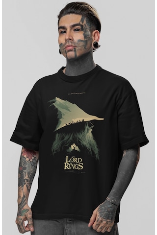 Yüzüklerin Efendisi Gandalf Film Baskılı Unisex Oversize Tişört Siyah