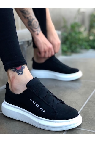 Yüksek Taban Çapraz Bant Siyah Beyaz Erkek Ayakkabı Sneaker Spor Ayakkabı Siyah - Beyaz
