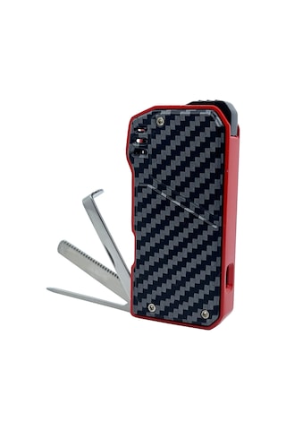 Karbon Fiber Desenli Pipo Çakmağı - Dahili Pipo Kaşığı Kırmızı-siyah