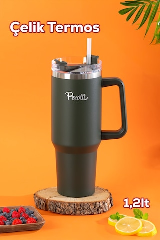 Perotti 17236-3 Colte V2 Paslanmaz Çelik Sporcu Termos Bardak Matara Yeşil 1,2 Lt Yeşil