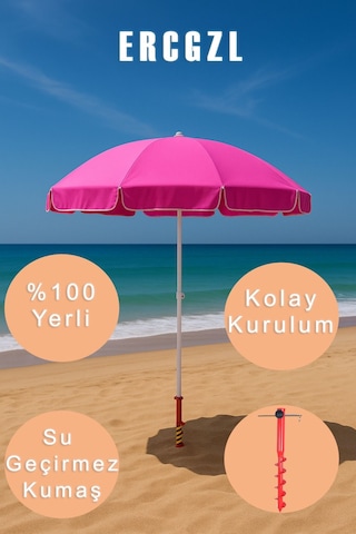 Plaj Şemsiyesi Ve Şemsiye Sabitleme Kazığı Seti Uv Koruma, Su Geçirmez, Kolay Kurulum Sarı