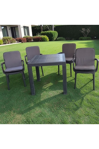 Sandalye Minderi Yıkanabilir Fermuarlı Lastikli 4'lü Gri 4 Cm Sünger Alt 42x42 Sırt 42x42 Gri