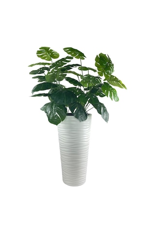 Yapay Monstera Beyaz Uzun Kumsal Vazoda 120cm 36Yaprak