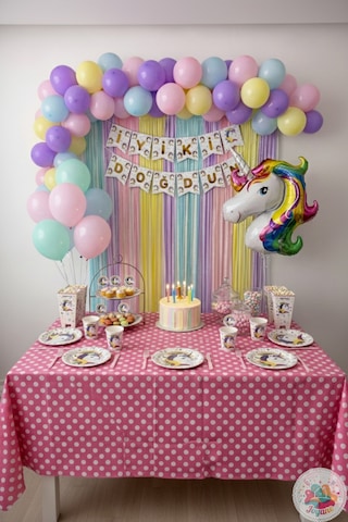 Unicorn Doğum Günü Elite Set Makaron Balon Seti 130 Parça + Unicorn Banner + Unicorn Balon Çok Renkli