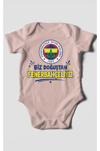 Morivokids Biz Doğuştan Fenerbahçeliyiz Kısa Kollu Bebek Body %100 Pamuk Pastel Pembe