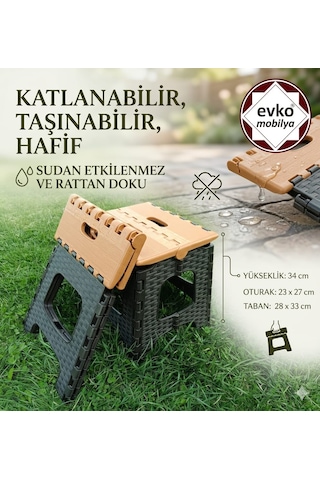 Plastik Katlanır Tabure, Kamp-bahçe Taburesi, Taşınabilir Tabure, Orta Boy Katlanır Tabure Kahverengi