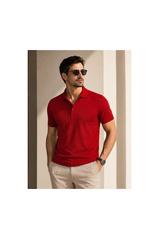 Luxic Core Erkek Polo Yaka Kırmızı Tişört Likralı Pike Kumaş Terletmez Slim Fit Günlük Şık Tasarım