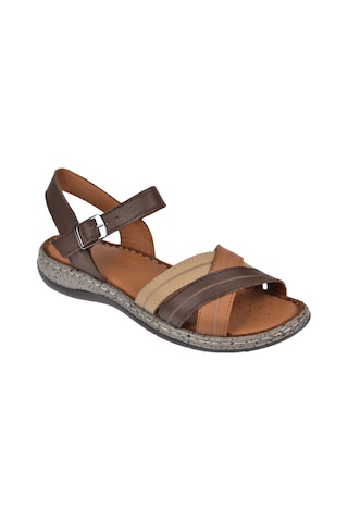 Castle Black Hakiki Deri Comfort Kadın Sandalet Cb-22382 Kahve Multi