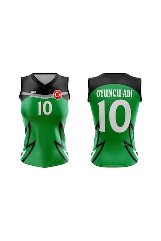 Voleybol Forması Dijital Baskı Kişiye Özel Tasarım Tek Üst M715 Siyah - Yeşil