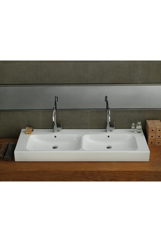 Cerastyle Turkuaz Pinto Etajerli Lavabo 150 CM (Çıft Batarya Delı