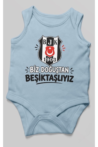 Morivokids Biz Doğuştan Beşiktaşlıyız Sıfır Kollu Bebek Zıbını %100 Pamuk Bebe Mavisi