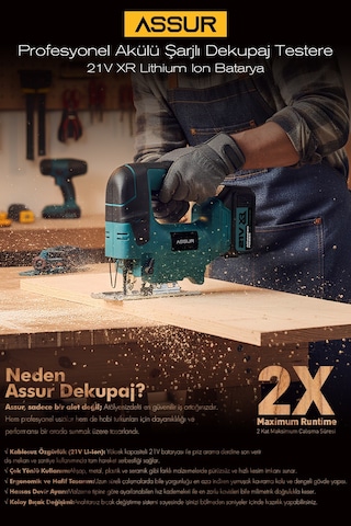 Assur ASR856 21V Çift Akü Dekupaj Testere Mavi