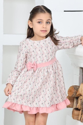 Kız Çocuk Fırfırlı Ve Fiyonklu Elbise 12173 Pembe