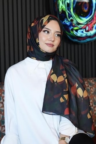 Yaprak Desen Koyu Yeşil Soft Pamuk Şal Kiremit Açik Gri