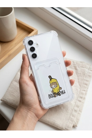 Hepsi Samsung Galaxy Uyumlu A56 Boş Yapma Muz Detaylı Kart Bölmeli Şeffaf Telefon Kılıfı Najmaddin Çok Renkli