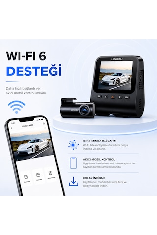 Lingdu V620 4k Araç Kamerası 4k + Fhd Çift Kamera Adas Wifi 6 Gps Hareket Ve Darbe Algılama