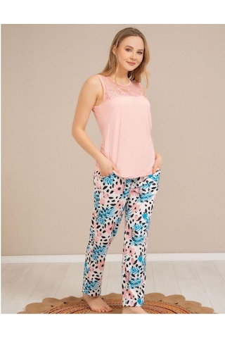 Baha Perfect Club Kadın Dantel Detaylı Bisiklet Yaka Kolsuz Pijama Takımı 4363 - 1 Adet Pembe