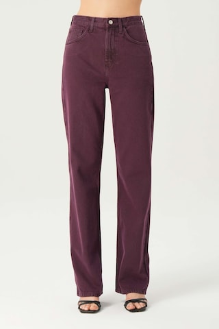 Diana Mürdüm Yüksel Bel Patı Fermuarlı Dad Straight Fit Pantolon C 4517-113 Mürdüm