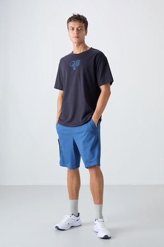 Tommy Life Lacivert Pamuklu Kalın Yumuşak Dokulu Oversize Fit Baskılı Erkek T-shirt - 88333 Lacivert