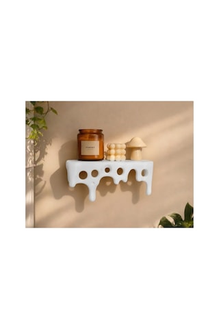 Pla Organik Peynir Desenli Beyaz Duvar Rafı 21x9x8 Cm Dekoratif Akıllı Raf Beyaz Beyaz