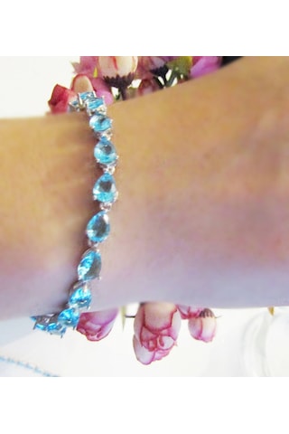 Gümüş Aqua Damla Taşlı Kadın Bileklik