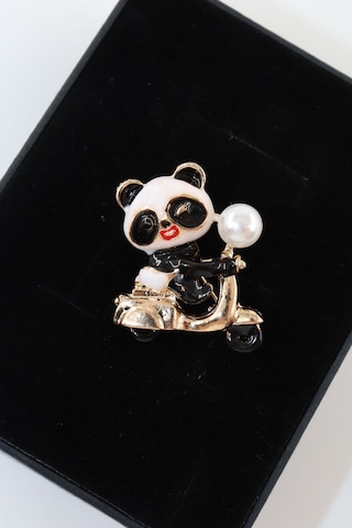 Bir Tutam Neşe Motorlu Yavru Panda Broş Taşlı İncili Gold Siyah Beyaz Pandalı Kadın Yaka İğnesi Siyah - Beyaz