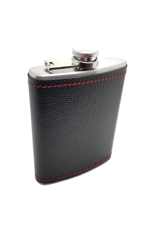Çelik Üzeri Siyah Deri Kaplı 8 Oz 240 ML Içki Matarası Py96Sy