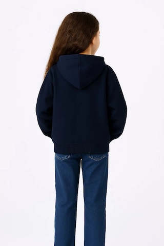 Moda Kız Çocuk Kapüşonlu Kanguru Çepli Tam Fermuarlı Hırka Sweatshirt - Lacivert Çok Renkli