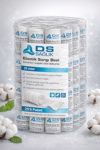 Elastik Sargı Bezi 25 Li Paket 10 Cm X 2 M Esnek, Hava Geçirgen, Kaymaz Medikal Bandaj