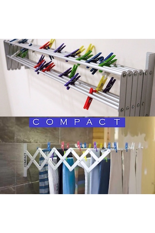 Compact Çamaşır Kurutma Askısı 100 Cm 9 Askılı Duvara Monte Gri