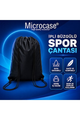 Microcase Su Geçirmez İpli Büzgülü Sırt Askılıklı Spor Çantası Gym Fitness Seyehat Hafif Kullanışlı Çanta 1 Adet Al5626 siyah