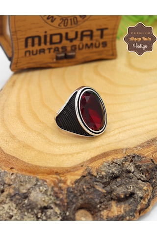 Yakut Taşlı Kristal Kesim 925 Ayar Gümüş Erkek Yüzük 201024861 Gümüş