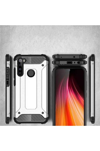 Noktaks - Xiaomi Uyumlu Xiaomi Redmi Note 8t - Kılıf Çift Katman Zırh Tank Crash Military Kapak - Gri