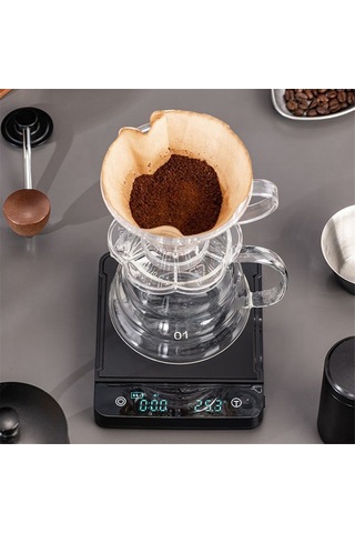 Kahve Ölçeği Elektronik Ölçek Zaman Şarj El Dökme Led Ekran Siyah
