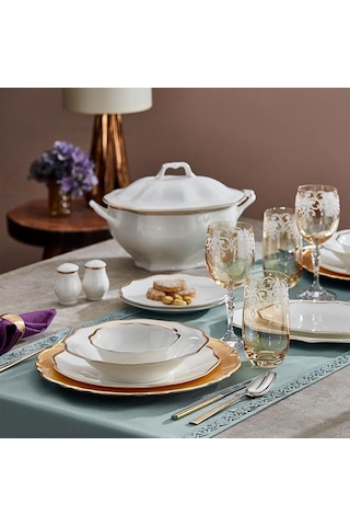 Bernardo Karen 58 Parça 12 Kişilik Bone China Yemek Takımı Beyaz - Altın