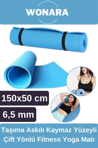Pratik Taşıma Askılı Kaymaz Yüzeyli Çift Yönlü Fitness Yoga Matı Kamp Çadır Spor Minderi 150x50 Cm Çok Renkli
