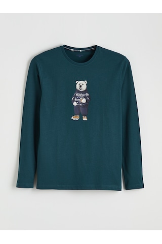 LC Waikiki Lc Waıkıkı Petrol Bisiklet Yaka Ayı Teddy Baskılı Erkek Pijama Üst