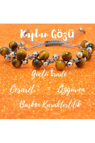 Yıldız Doğal Taş 6mm Ipli Kaplan Gözü Ayarlanabilir Ölçü Doğal Taş Bileklik Kahverengi