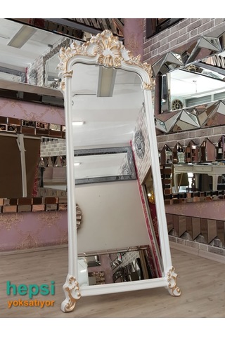 Vintage Madam Model Beyaz Altın Renk Varaklı Boy Aynası (443022270) Beyaz