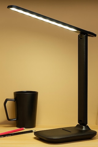 Şarjlı Masa Lambası 3 Renk Dokunmatik Telefon Standlı Kademeli Çalışma Okuma Işığı Lambası 9w Siyah Siyah