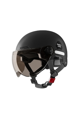 Fosenze Kadın Erkek Kullanım Helmeti - Motosiklet Bisiklet Yarı Kask - Siyah Kısa Çay Gözlüğü Sağlık Güvenliği Koruyucu